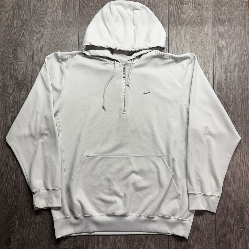 Nike USA Vintage Y2K Mens XL Quarter Zip Hoodie Light Gray Big Logo Pullover